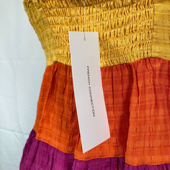 NWT French Connection Tank Womens Sz 4 Yellow Orange Purple Tiered Buttons - Picture 9 of 14